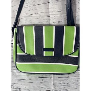 Vera Bradley Lucky Stripe Blue Green Leather Crossbody Shoulder Bag